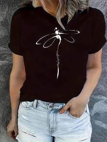 Limited Edition Short-Sleeved T-Shirt With Round Neck And Dragonfly Print, Made Of Lightweight And Breathable Cotton - Casual Summer T-Shirt, Made Of Medium-Stretch Fabric, Machine Washable, Suitable For Everyday Wear - Optional (Not Lightweight Cotton) - 黑色 - 查看 2