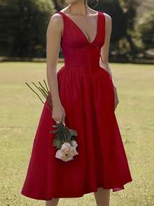 Elegant Modern Long Strapless Printed Backless Dress, New Spring Collection, European Style For Women - Red - View 4