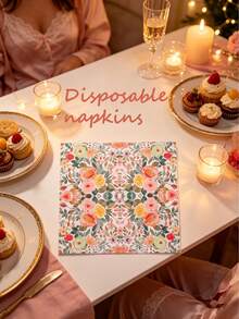 20pcs/Set Disposable Spring Themed Colorful Floral & Bird Print Napkins, Suitable For Weddings, Birthday Parties, Afternoon Tea Gatherings And Various Party Decorations, Designed With Floral And Plant Patterns, Ideal For Home Events, Birthday Celebrations, Parties, Camping, Hotels, Home Decor And More - Floral Series Napkins - View 3