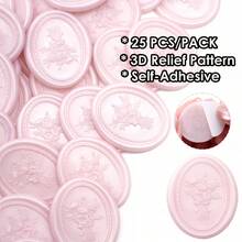 25张3D立体压纹花束自粘蜡封贴纸，适用于礼品、婚礼请柬信封封口 - 浅粉色 - Bouquet-淺粉 - 查看 12