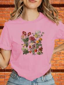 Camiseta de Diseño "Azul Marino Floral" para Mujer, Estilo Y2K, con Estampado Geométrico y Logotipo, Corte Holgado, Manga Corta, Color Negro y Dorado, Camisa Casual de Verano, Tejido Elástico Lavable a Máquina (Antiarrugas), Adecuada para Uso Casual y en Capas. - Negro - Ver 8