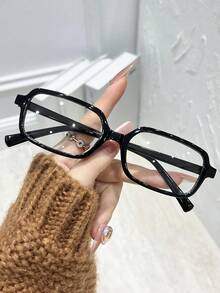 1 Par de Óculos de Armação Pequena Retangular com Estampa de Leopardo Preto e Verde-Esmeralda, Lentes Planas, Versátil para Uso Diário, Volta às Aulas, Moda de Outono, Confortável Casual Millenial, Outdoor, Viagem - Transparente - Visão 7