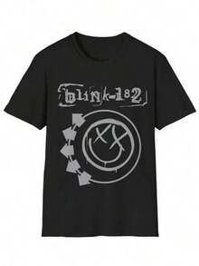 Camiseta gris Blink-182 con cara sonriente estilo punk, estampado frontal, blusas para mujer, blusas, camisetas de mujer, tops de mujer, unisex. - Negro - Ver 1