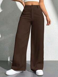 Pantalones anchos de unicolor informal para mujeres - Café integral - Ver 6