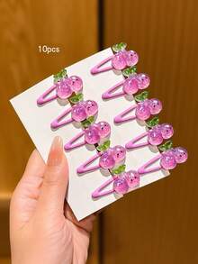 10个紫色樱桃BB发夹，甜美风格，适合日常佩戴的发饰 - 彩色 - 查看 3
