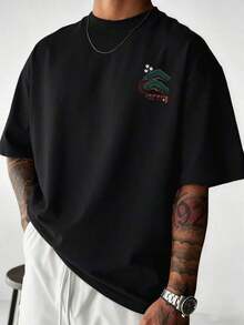 Zrgoth Men's Minimalist And Versatile Short Sleeve T-Shirt With Japanese Crane Print - 軍綠色 - 查看 3