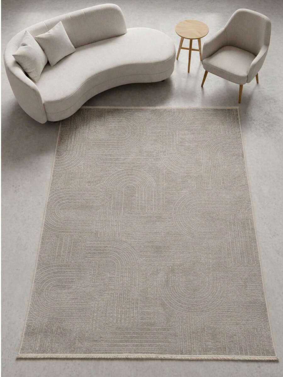 Modena Scandinavian Washable Chenille Rug With Fringes, Non-Slip Backing For Hallway, Living Room, Lounge And Kids Room - Rust Brown - View 1