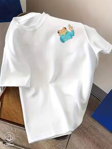 Unisex Loose-Fitting T-Shirt With Puerto Rican Frog And Bunny Print "DtMF" For Women, Ideal For Music Festivals. - 白色 - 查看 4