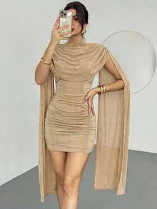Vestido elegante y casual con cinta fluida y delgada, vestido de festival/vestidos elegantes para fiesta/atuendos de Acción de Gracias para mujeres/vestido de Año Nuevo/vestidos de invierno para mujeres/ropa de otoño/vestido de Año Nuevo/vestido de fiesta/falda negra/vestido negro - Caqui - Ver 4
