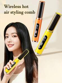 1pc Wireless Hot Air Brush, Cold Air Comb, Curling Iron, Compact Portable Straightener, Mini Straightening Brush, Negative Ion Hot Air Styling Comb, 5 Temperature Settings, Dual MCH Ceramic Heating, LCD Display USB Rechargeable Straightening Comb, Negative Ion Technology Hot Hair Brush, Straightener, Anti-Scald Protection, Student, Outdoor, Travel, Home, Dormitory Supplies, Women's Gift - Hot Air Comb - View 13