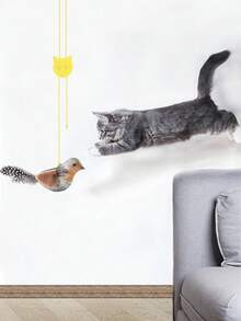 Juguete colgante realista de pájaro con sonido para gatos, juguete interactivo de pájaro que gorjea, juguete de caza simulada para gatos, juguete de pájaro que aletea y gorjea para perseguir gatos, adecuado para gatos de interior - Multicolor - Ver 3