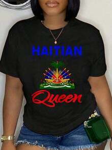 1 pieza Camisa de manga corta con estampado de corona haitiana, de algodón, transpirable, ligera, de corte holgado, estilo casual urbano, 180g, 100% algodón. - Blanco - Ver 10