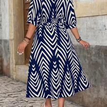 Summer Elegant Floral Print Short Sleeve Dress - Azul - Ver 9