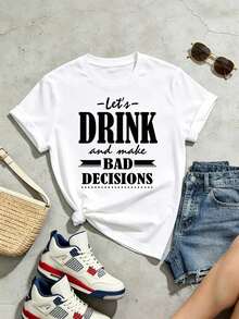 Camiseta de manga corta con cuello redondo suave y casual de verano para mujer, camiseta sin mangas estampada de estilo deportivo casual de verano a la moda, camisetas con estampado gráfico 'Let's DRINK And Make BAD DECISIONS', tops para salir, algodón, estilo vintage, estilo callejero europeo y americano, casual deportivo, estilo unisex, estilo casual urbano, camisetas bonitas, G - Blanco - Ver 3