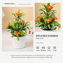 Artificial Trumpet Flower Small Potted Plant, Desktop Decor, Indoor Plastic Greenery Ornament - Coral Orange - View 6