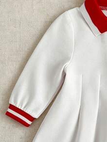 Young Girl Spring/Autumn Half-Open Chest Solid Color Dress - White - View 4