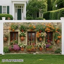 1pc 2D Floral Window Curtain & Garage Door Banner, Decorative Fence, Easy Installation, Polyester Material, Suitable For Wedding, Backyard, Garden Party, Patio Decor, Comes With Fixing Ropes, Applicable For Christmas And Halloween Decoration, 2D Flat - 20 - View 1