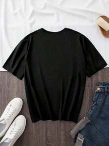 Women's 100% Cotton T-Shirt With Round Neck And Short Sleeves. Original Lilo & Stitch Movie Print. OhanaPure-Cotton - 黑色 - 查看 3