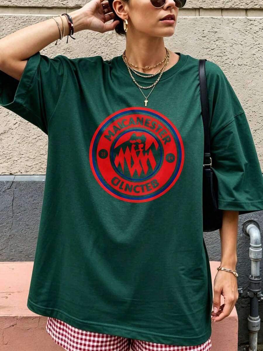 Women's Printed Cotton T-Shirt 2026 Soccer Design Football Vactionoutfits For Women Summer Outfits For Women,Spring Clothes - 綠色 - 查看 1