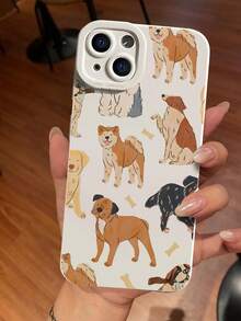 Funda de silicona líquida para teléfono móvil con estampado de perro y hueso en patrón crema, protección de Body completo, a prueba de golpes y caídas, de goma suave TPU compatible con iPhone y Galaxy - Multicolor - Ver 4