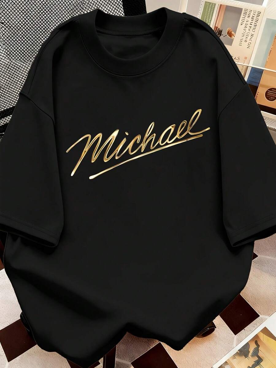 Casual T-shirtCamiseta de moda vintage de manga corta con gráfico de la firma del Rey del Pop, top retro de cuello redondo estilo streetwear de los 80-90, camiseta de estilo hip-hop americano, camiseta para amantes de la música, perfecta para uso diario, festivales de música, conciertos, atuendos vintage y opción100% CottonDurable - Negro - Ver 1