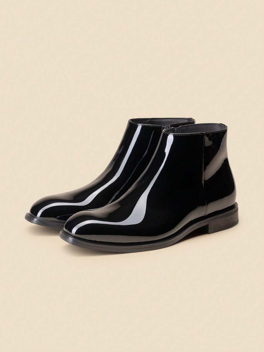 Men's Chelsea Boots Non-Slip Grip Durable Scratch Resistant Leather Formal Wedding Banquet Dress Shoes - BLACK-PAT - View 1