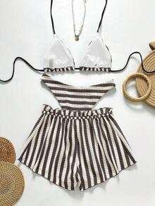 Swim Chiccia Conjunto de shorts y vestido de playa a rayas para vacaciones de mujer - Marrón - Ver 2