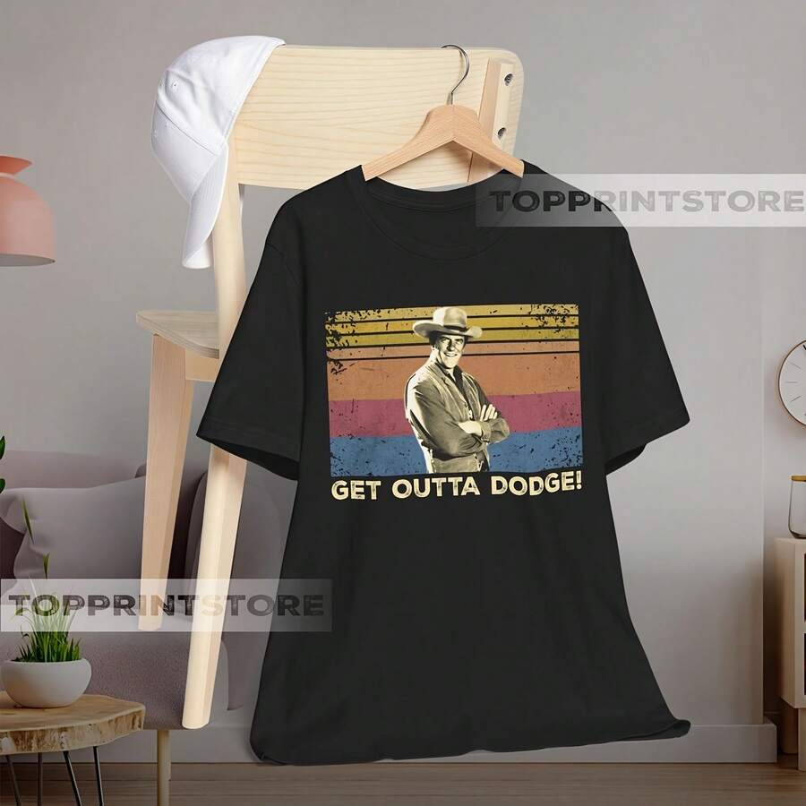 Get Outta Dodge T-Shirt – Retro Cowboy Graphic Tee - Black - View 1