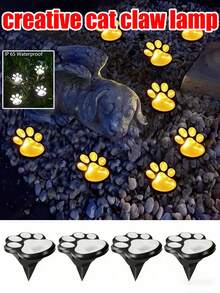 8/4pcs Outdoor Waterproof Solar Cat Paw Ground Lights - Light Control Automatic - White Light/Warm Light Optional - Suitable For Garden, Lawn, Patio, Path, Yard, Villa Exterior And General Pet Theme Landscapes - Solar-powered Cat Paw Lamp - View 2