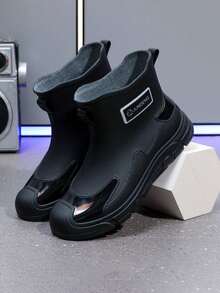 Botas de lluvia de suela gruesa para mujer, con una caña de 15 centímetros de altura, impermeables, botas para mujer, botas de lluvia mujer, antideslizantes y resistentes al desgaste; botas de lluvia para hombre, ideales para actividades al aire libre y para el uso diario. - Negro - Ver 7
