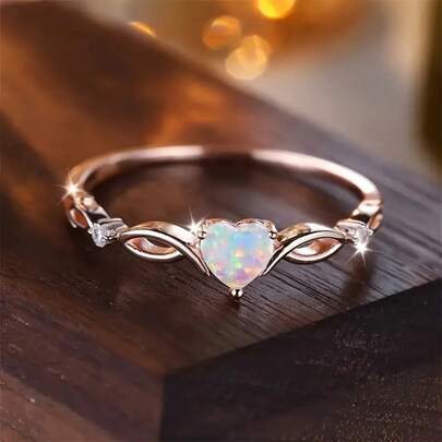 Elegant Promise Ring Inlaid With Opal Heart-Shaped Engagement Wedding Ring Elegant And Simple Charming Design Perfect Gift For Christmas, Valentine's Day, Or Birthday
