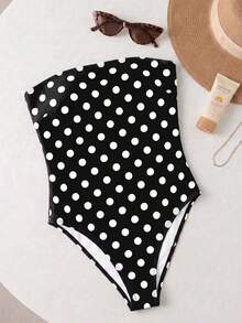 Primavera/Verano Estilo Europeo y Americano Mujeres Lindo Casual Traje de Baño de Una Pieza a Lunares, Adecuado para Playa, Vacaciones, Fiesta - Multicolor 2 - Ver 3