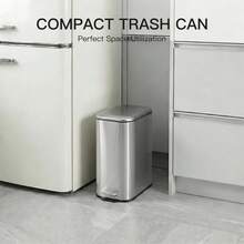 12L Stainless Steel Waste Bin With Sturdy Pedal And Removable Inner Bucket - Compact, With Recycling System (Container) (Unbranded) - Includes Inner Lining - C - View 2