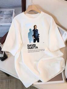 2026 T-Shirt, David Guetta Portrait Graphic T-Shirt, Oversized Casual T-Shirt For EDM Fans, Retro Bootleg Style K-Pop Idol Oversized T-Shirt, Vintage Graphic Print T-Shirt, Short Sleeve Casual Top, K-Pop Fan Merchandise, Black Streetwear T-Shirt For Fans, Vintage K-Pop Star Graphic T-Shirt, Short Sleeve Oversized T-Shirt With Retro Letter Print, Black Casual Crew Neck Top, Gift For Streetwear Style Idol Fans, Comfortable Loose Fit Cotton Blend T-Shirt For Women And Men. - White - View 5