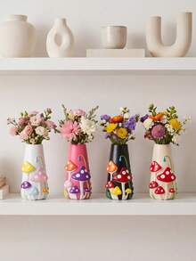 1Pc 3D Mushroom Relief Resin Vase Set - Cute Cottagecore Flower Vase For Living Room & Desk, Home Decor Accent | Home Decor, Room Decor, Boho Decor, Desk Decor, Cute Collectible, Unique Gift, Table Centerpiece, Housewarming Gift - New Model - View 5
