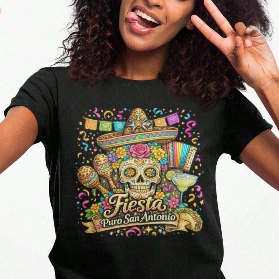 1 San Antonio Spurs Fan T-Shirt, Gift For San Antonio Basketball Fans, Fiesta Coyote Graphic Tee, 180g 100% Cotton. - 黑色 4 - 查看 1