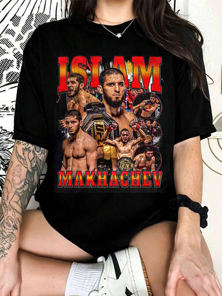 High Quality IslamS Makhachev T-Shirt, Custom Vintage Design, Adult Sizes, Gift For MMA Fans. - Black - View 1