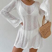 Swim Lushore Vestido para cubrir la parte trasera hecho de punto con encajes de verano para mujer, con corbata y espalda descubierta para la playa - 01 - Ver 7