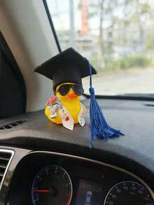 Cute Yellow Graduation Duck Decoration With Glasses, Diploma And Wreath - Car Dashboard Decor, Graduation Party Favors, Graduation Celebration Decor, Graduation Gift - Little Yellow Duck - View 6