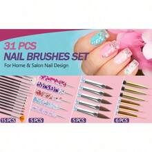 LANDOT 31pcs Nail Art Tool Kit, Including Nail Brushes, Dotting Tools, Dust Brush, Striping Brush, Drawing Pens, Suitable For Nail Art Design - Baby Pink - View 2
