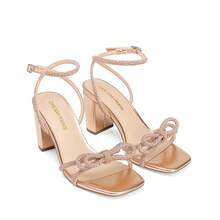 Women Bow Knot Rhinestone Chunky High Heeled Sandals Fashion Open Toe Slingback With Ankle Buckle High Heeled Sandals Comfortable Dress Summer Shoes For Wedding Party Bridal Prom - 香檳色 - 查看 8