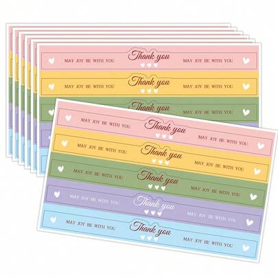 10pcs Colorful Long Strip English Thank You Seal Stickers, Perfect For Small Business, Catering, Small Gift Boxes, DIY Packaging Seal Stickers, Push-Up Craft DIY Decoration PVC Self-Adhesive Stickers