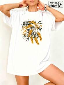 Camiseta de moda de mujeres Impresión frontal blanca con bayas dors y hojas verdes Diseño cómodo desgaste casual para uso diario alidas de verano - Blanco - Ver 2