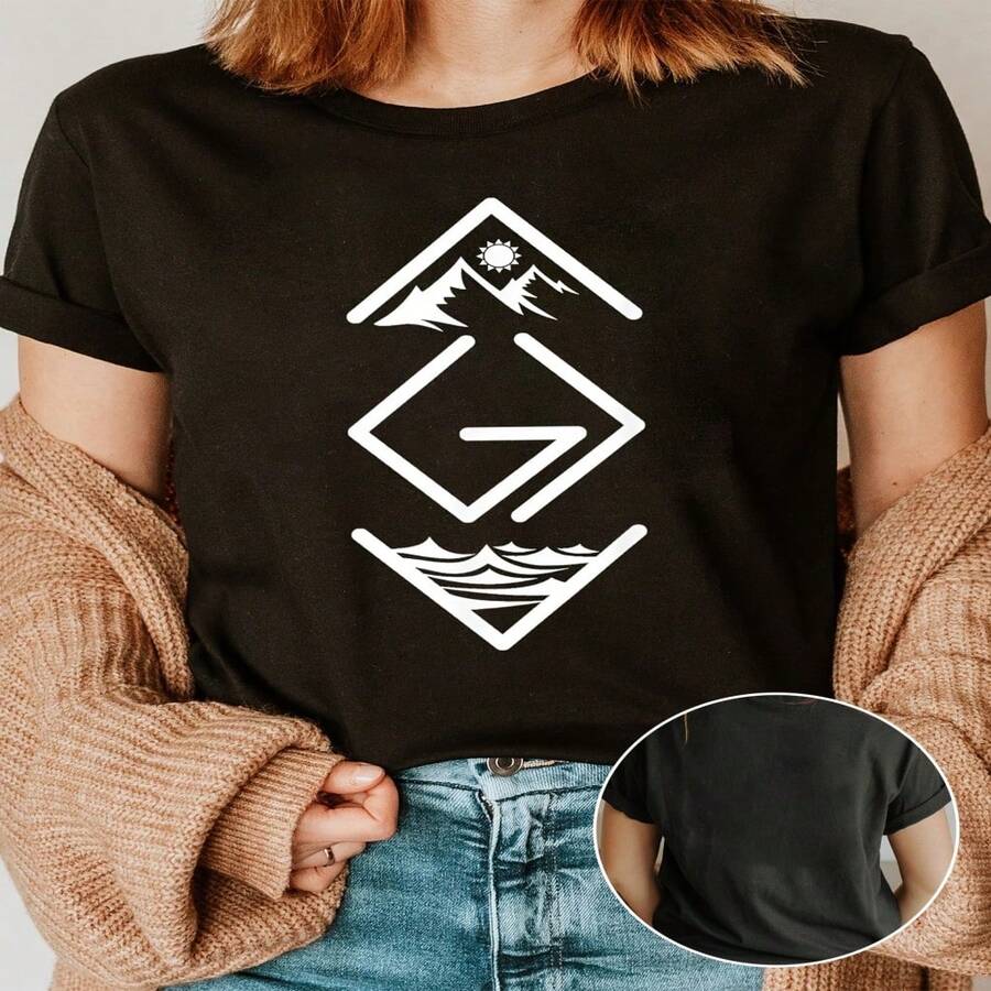 Playera estampada de manga corta y cuello redondo, top casual para verano y primavera, ropa de mujer - Negro - Ver 1