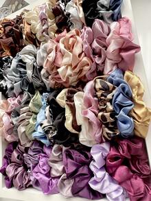 16 chiếc dây buộc tóc nữ màu trơn ngẫu nhiên, dây buộc tóc co giãn cao, phụ kiện tóc bằng satin mềm mại, đa năng và giản dị. - Nhiều màu - Xem 2