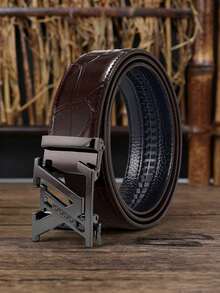 1pc Men's PU Leather Automatic Buckle Belt, Embossed Hollow Letter Buckle, Bamboo Joint Pattern Adjustable Business Casual Waist Belt, Multiple Colors Available, Fashionable , Suitable For Men's Jeans, Suits, Workplace Formal Wear And Daily Casual Wear. Light Luxury Style, High-End Feel, Best Gift For Father And Boyfriend. - Multicolor - View 15