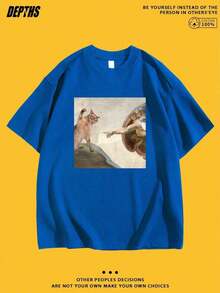 New Summer 2026 Collection, Unisex Styles, Crew Neck T-Shirt With Creative And Fun Cartoon Print, Pure Cotton Short Sleeve, Casual Style For Everyday Wear, Sizes: S–7XL | Ships In 24 Hours. Women's T-Shirt With  Print. - 藍色 - 查看 7