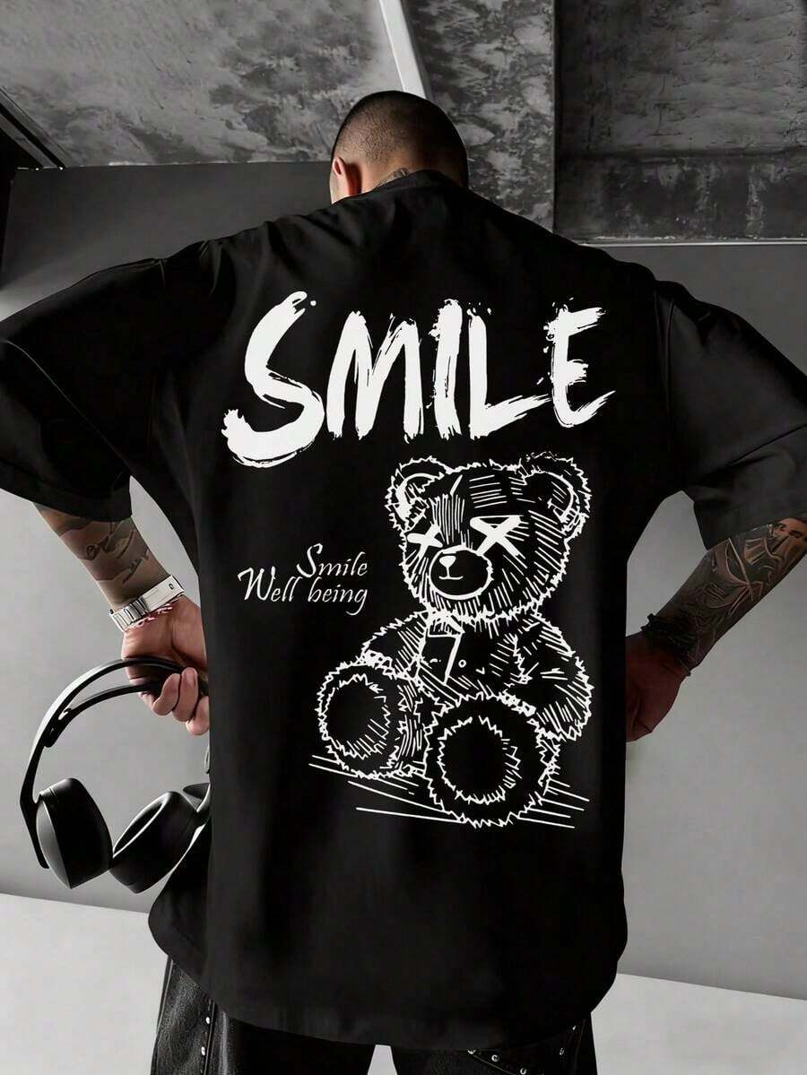 Zrgoth Men's Short Sleeve T-Shirt, Casual, Versatile, With Simple Print - 黑色 2 - 查看 1