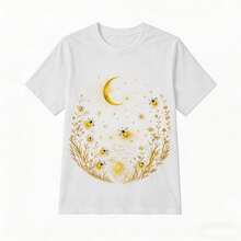 Dreamy Starry Night Short Sleeve T-Shirt: A Versatile Garment With A Delicate And Feminine Touch. Moonlight Gold Floral T-Shirt: A Casual Cotton T-Shirt, French Style, For Everyday Wear. - 白色 - 查看 13
