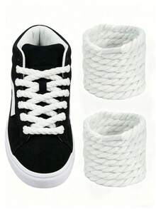 1 par de cordones de zapatos deportivos unisex de 5mm de ancho y grosor - Blanco - Ver 1